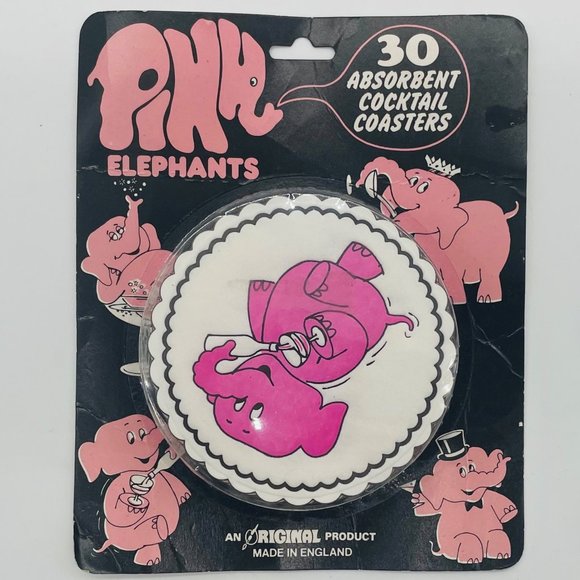 Comoy's of London Rare Vintage Pink Elephants 30 Absorbent Cocktail Coasters - Picture 1 of 4